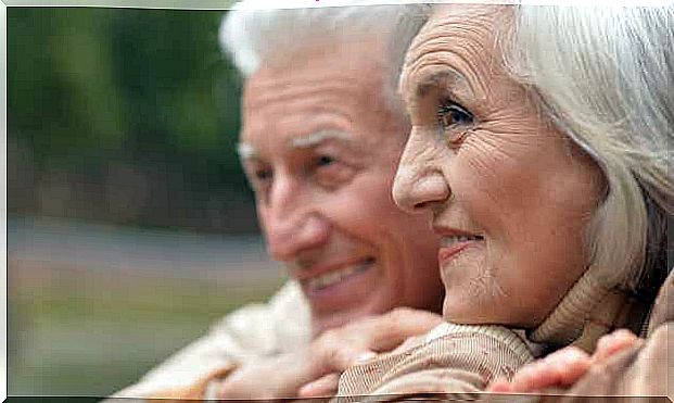 An elderly couple.