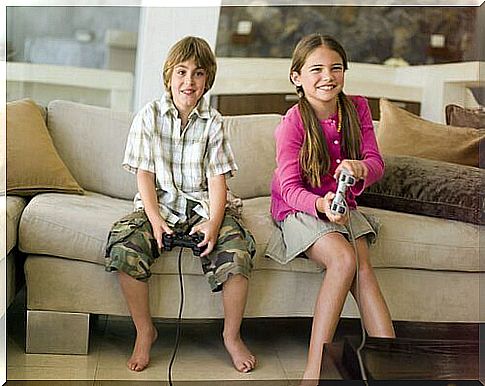 children playing video games